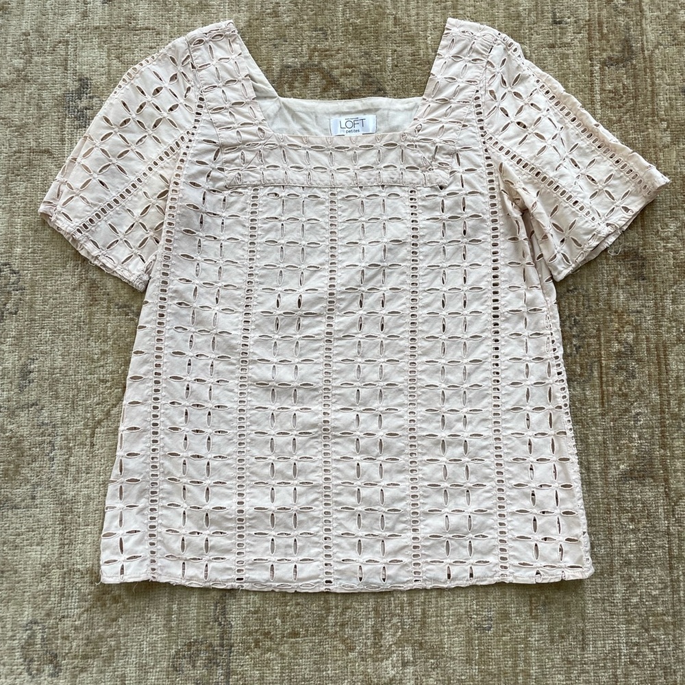 LOFT Blush Eyelet Square Neck Top